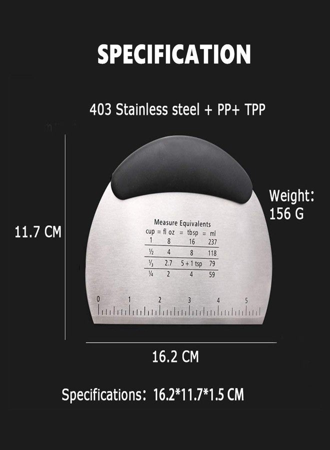 Trifecta Stainless Steel Dough Scraper Pizza Cutter, Flexible Silicone Scraper, Multi-Purpose Scraper with Measurement and Conversion Scale(Black) - Image 2